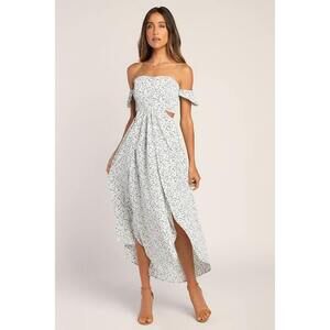 Lulus Easy On The Eyes White Floral Print Off-the-shoulder Maxi Dress - Size XL